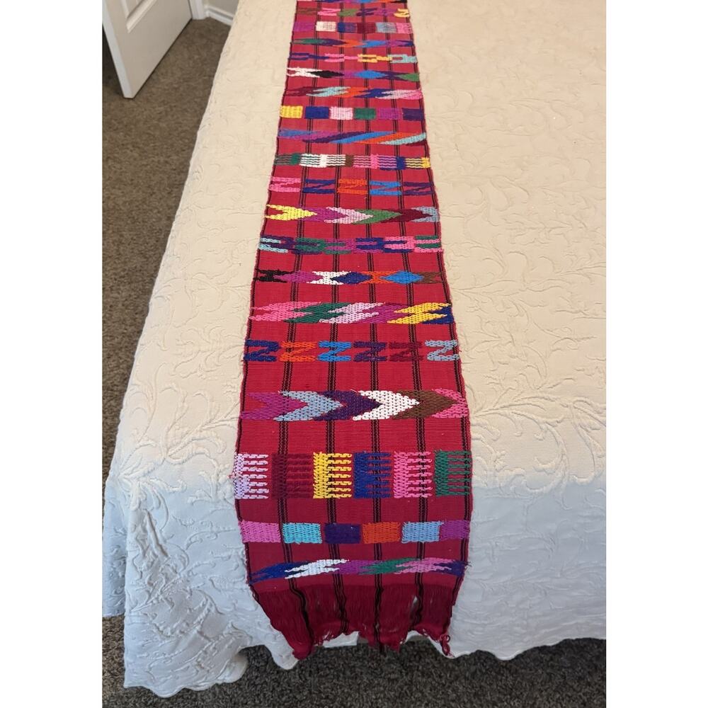Palin Guatemalan Colorful Woven Ceremonial Embroidered Faja Sash Table Runner